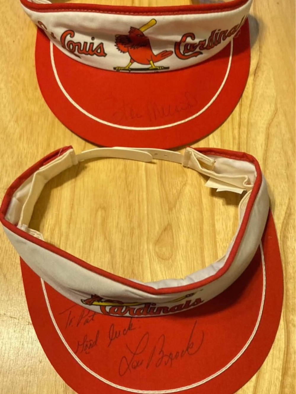 2 Vintage Autographed Stan Musial And Lou Brock Officially Liscenced Visors
